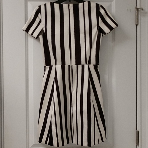Topshop Dress Faux Leather Detail Split Short Sleeve Black White Stripe sz Small - Picture 5 of 12